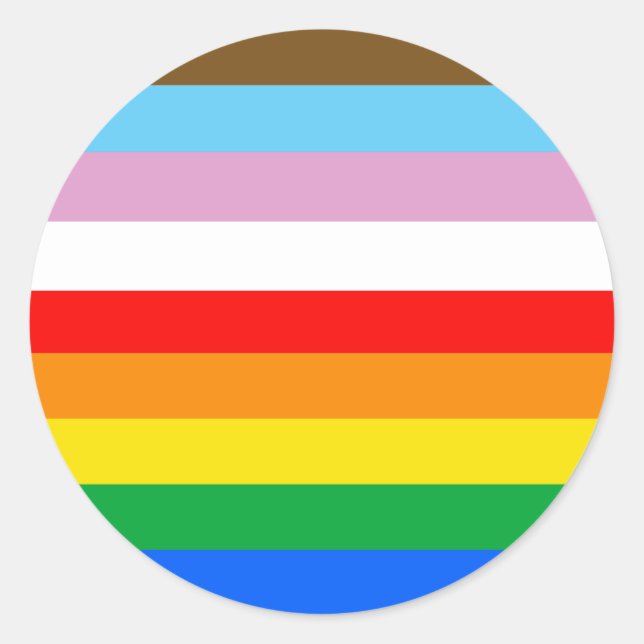 LGBTQ+ Progress Flag Stripes Classic Round Sticker (Front)