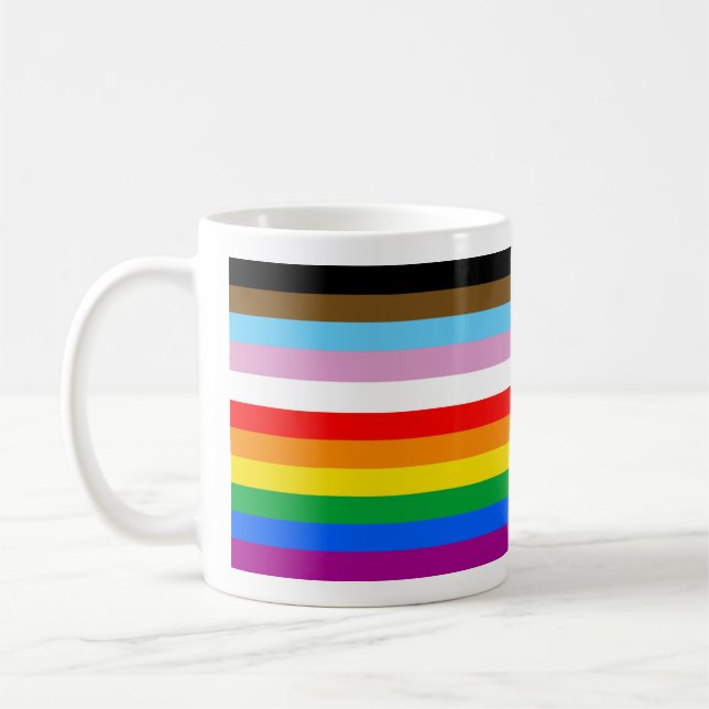 LGBTQ+ Progress Flag Stripes Coffee Mug (Left)
