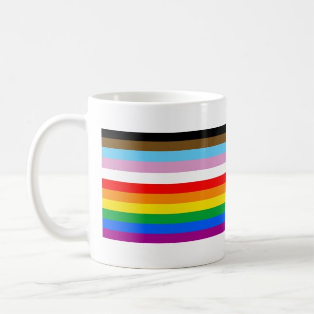 LGBTQ+ Progress Flag Stripes Coffee Mug (Left)