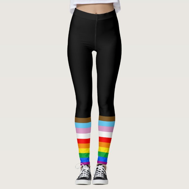 LGBTQ+ Progress Flag Stripes Leggings (Front)