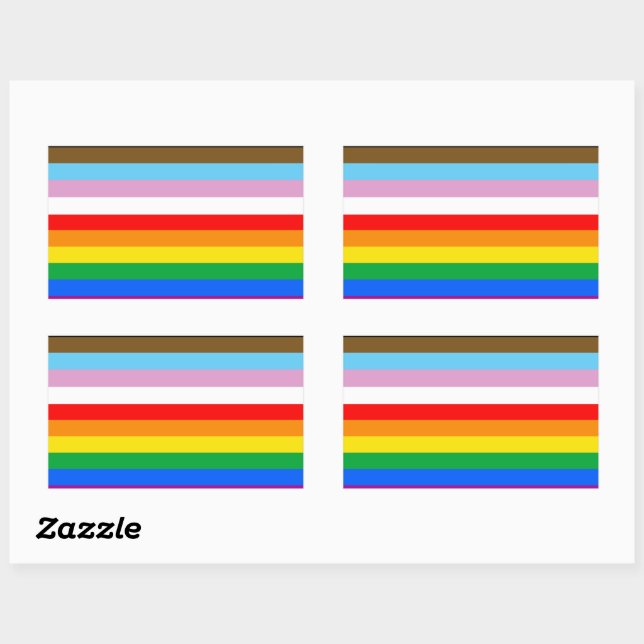 LGBTQ+ Progress Flag Stripes Rectangular Sticker (Sheet)