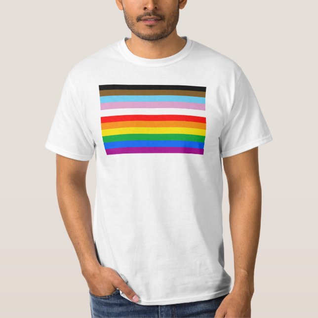 LGBTQ+ Progress Flag Stripes T-Shirt (Front)