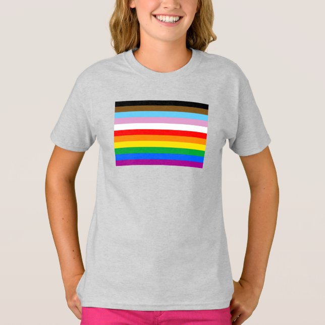 LGBTQ+ Progress Flag Stripes T-Shirt (Front)