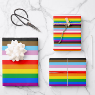 LGBTQ+ Progress Flag Stripes Wrapping Paper Sheet