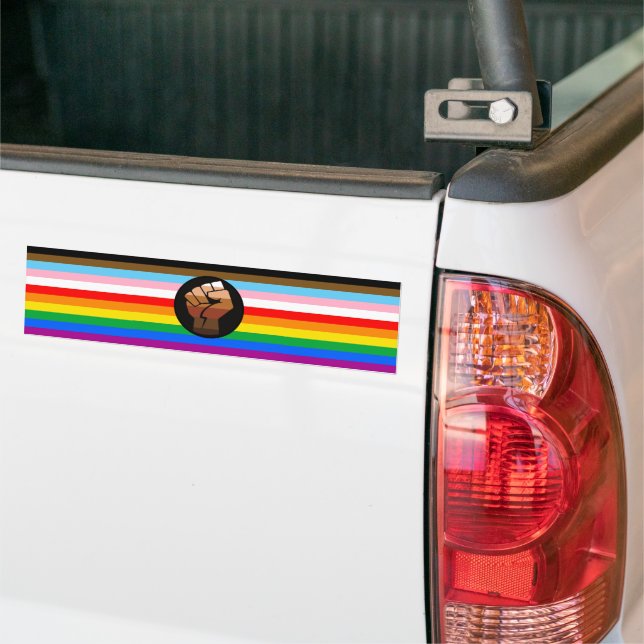 LGBTQ+ Progress POC Pride Flag Bumper Sticker (On Truck)