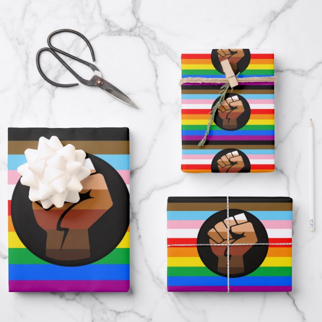LGBTQ+ Progress POC Pride Flag Wrapping Paper Sheet (Front)