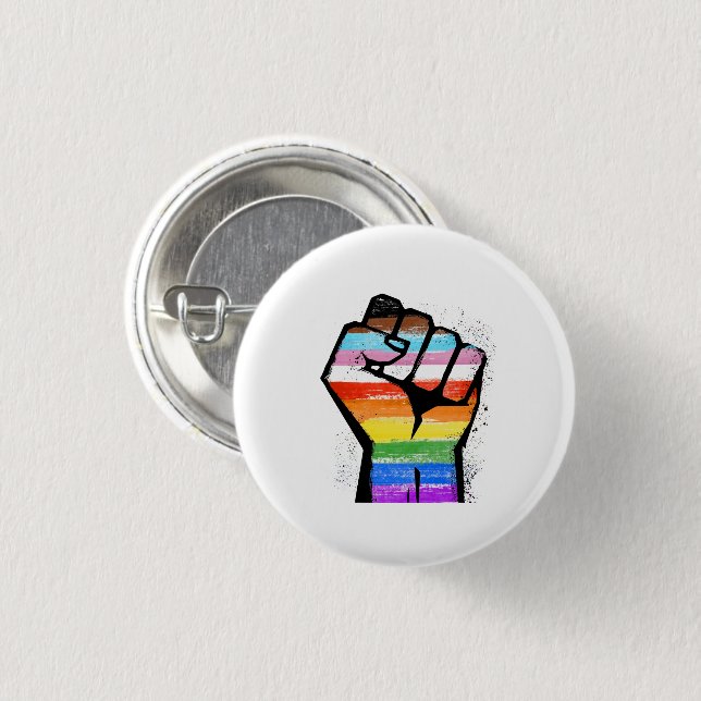 LGBTQ PROGRESS PRIDE FIST 3 CM ROUND BADGE (Front & Back)