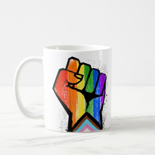 LGBTQ PROGRESS PRIDE FIST COFFEE MUG (Left)