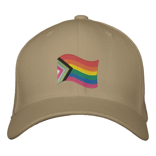 LGBTQ+ Progress Pride Flag Embroidered Baseball Ca Embroidered Hat (Front)