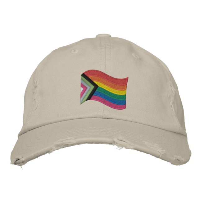 LGBTQ+ Progress Pride Flag Embroidered Baseball Ca Embroidered Hat (Front)