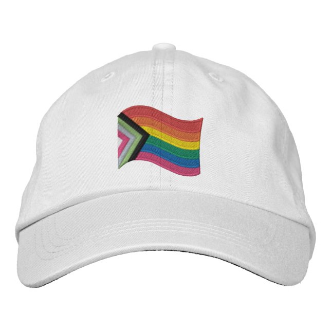 LGBTQ+ Progress Pride Flag Embroidered Baseball Ca Hat (Front)