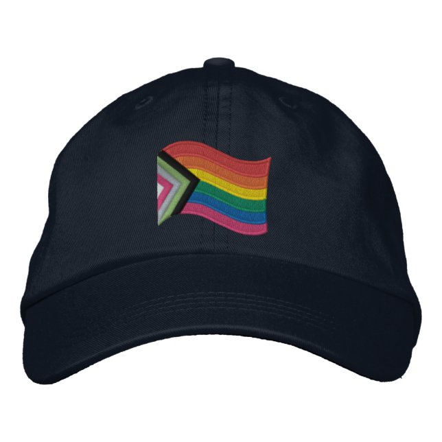 LGBTQ+ Progress Pride Flag Embroidered Baseball Ca Hat (Front)
