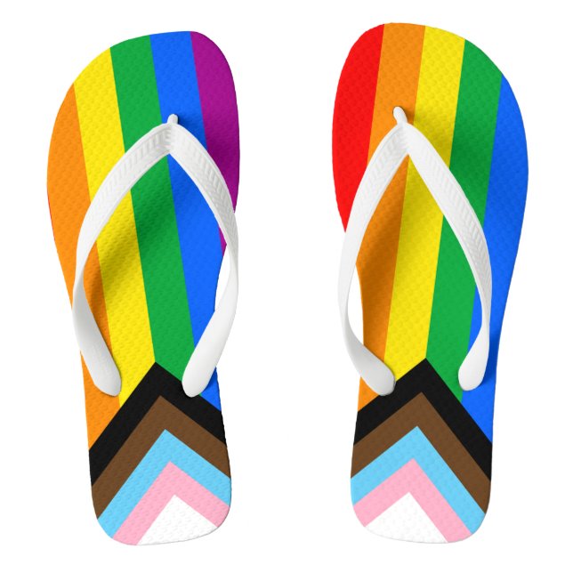 LGBTQ+ Progress Pride Flag Flip Flops (Footbed)