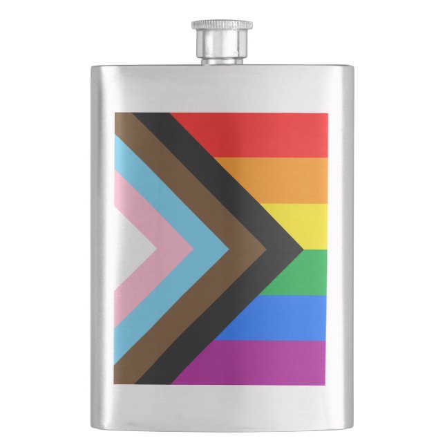 LGBTQ+ Progress Pride Hip Flask (Front)