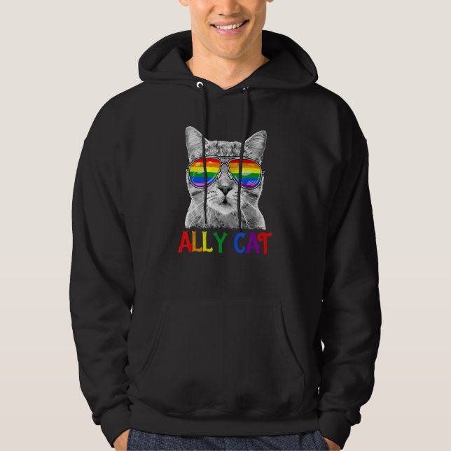 Lgbtq Proud Ally Cat Purride Paw Gay Pride Rainbow Hoodie (Front)
