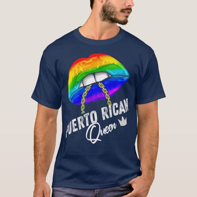 LGBTQ Puerto Rican Queen Lips Chain Gay Puerto T-Shirt (Front)