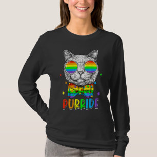 Lgbtq Purride Ally Gay Pride Rainbow Flag Cat Kitt T-Shirt