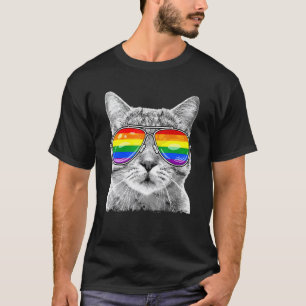 Lgbtq Purride Ally Gay Pride Rainbow Flag Cat Kitt T-Shirt