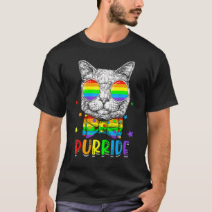 Lgbtq Purride Ally Gay Pride Rainbow Flag Cat Kitt T-Shirt