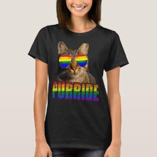 Lgbtq Purride Ally Gay Pride Rainbow Flag Cat Kitt T-Shirt