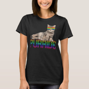 Lgbtq Purride Ally Gay Pride Rainbow Flag Cat Kitt T-Shirt