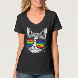 Lgbtq Purride Ally Gay Pride Rainbow Flag Cat Kitt T-Shirt