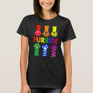 Lgbtq Purride Ally Gay Pride Rainbow Flag Cat Kitt T-Shirt