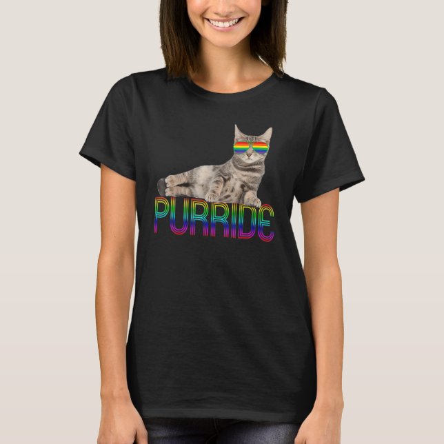 Lgbtq Purride Ally Gay Pride Rainbow Flag Cat Kitt T-Shirt (Front)