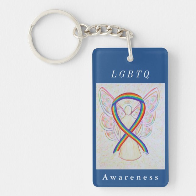 LGBTQ Rainbow Awareness Ribbon Angel Art Keychains (Front)