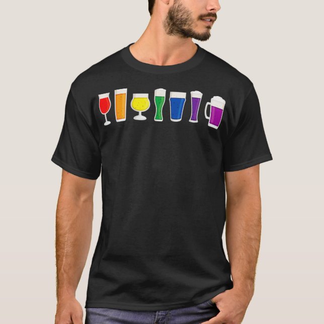 LGBTQ Rainbow Beer Mug Gay Queer Pride Month Proud T-Shirt (Front)