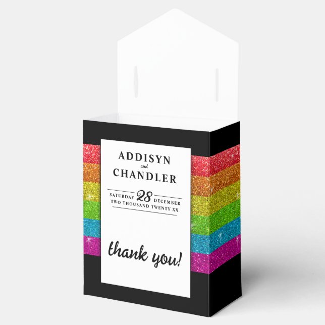 LGBTQ Rainbow Black Chic Modern Wedding Glitter Favour Box (Opened)