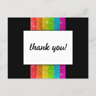 LGBTQ Rainbow Black Chic Modern Wedding Glitter Postcard