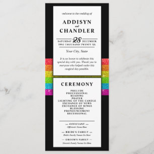 LGBTQ Rainbow Black Chic Modern Wedding Glitter Programme
