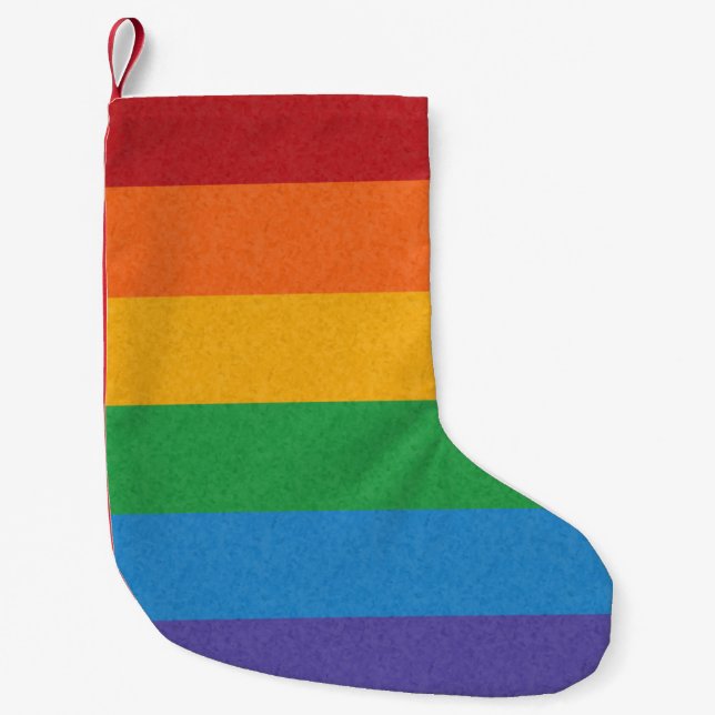 LGBTQ Rainbow coloured Pride Flag Background Small Christmas Stocking (Front)