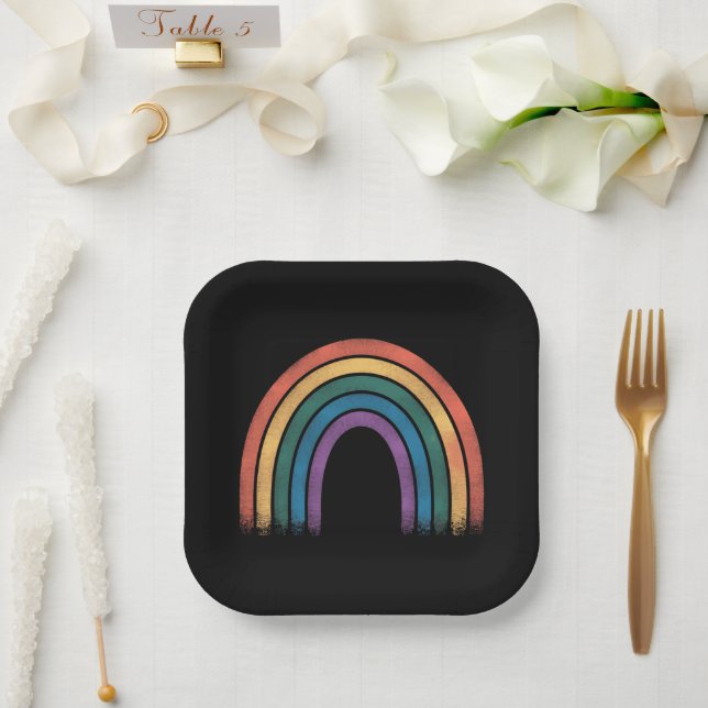 LGBTQ Rainbow Flag Gay Pride LGBT Awareness Ally  Paper Plate (Wedding)