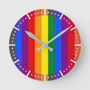 LGBTQ+ Rainbow Flag Stripes for Pride Month - Round Clock