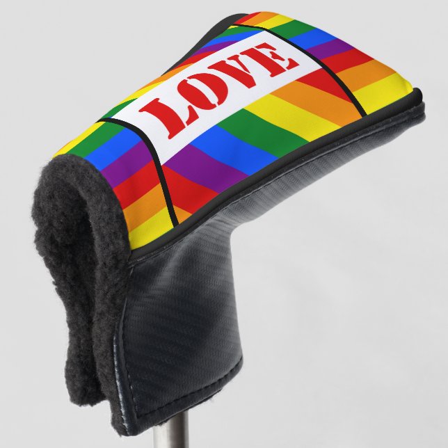 LGBTQ+ Rainbow Flag with Love for Pride Month -  Golf Head Cover (3/4 Front)
