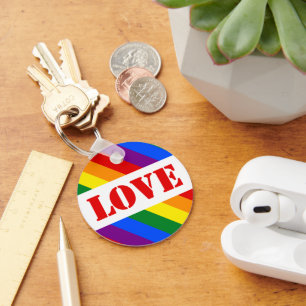 LGBTQ+ Rainbow Flag with Love for Pride Month - Key Ring