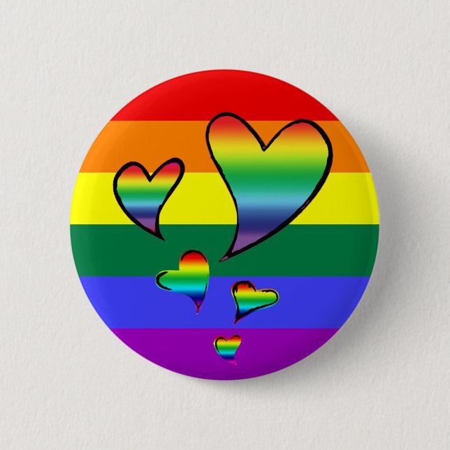 LGBTQ Rainbow Gay Pride Flag Hearts 6 Cm Round Badge (Front)