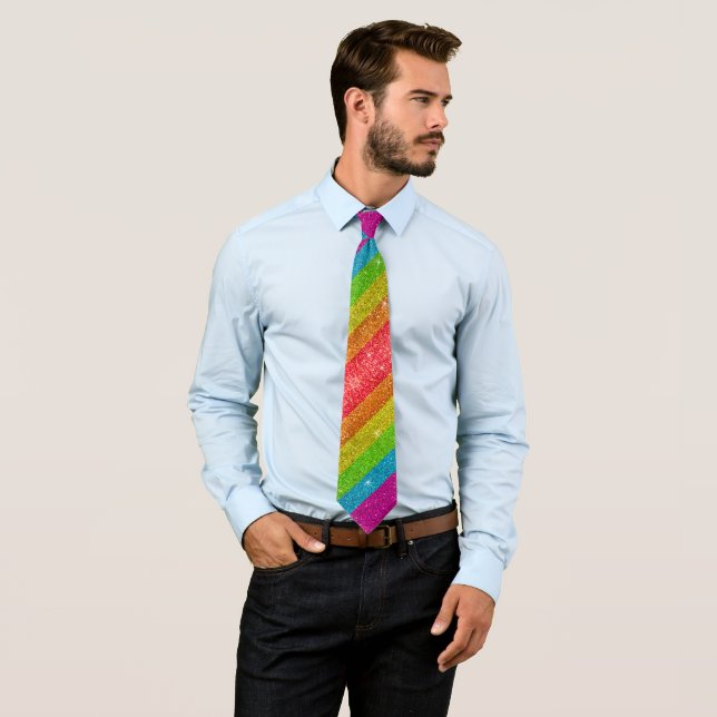 LGBTQ Rainbow Glitter Stipes Gay Pride Sparkles Tie (In Situ)