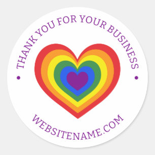 LGBTQ Rainbow Heart Business Thank You Classic Round Sticker