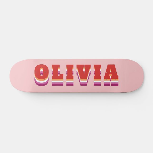 LGBTQ Rainbow Lesbian Pride Flag Custom Name Skateboard (Horz)
