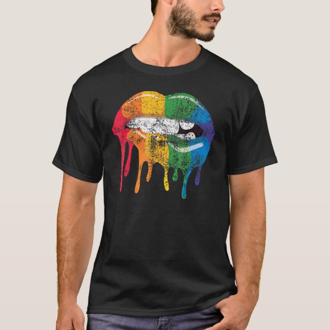 Lgbtq Rainbow Melting Lip Gay Pride T-Shirt (Front)