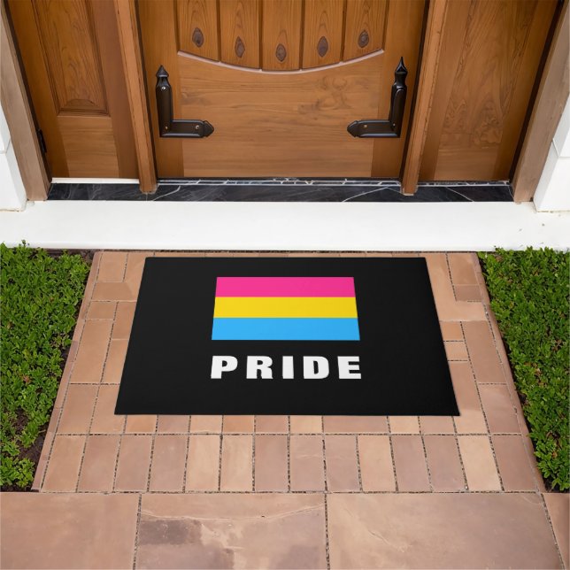 LGBTQ Rainbow Pansexual Pride Flag Custom Text Doormat (Outdoor)