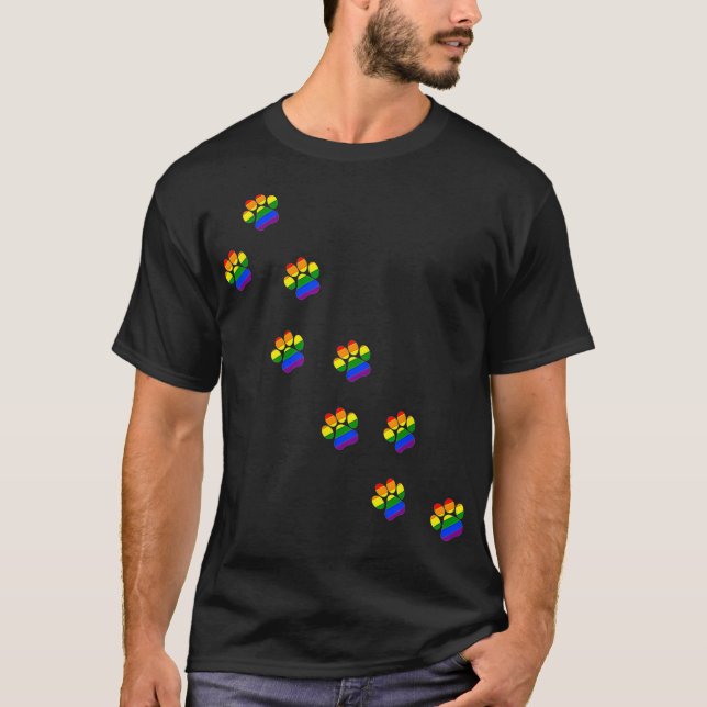 LGBTQ Rainbow Paw Print  for Gay Dog and Cat Lover T-Shirt (Front)