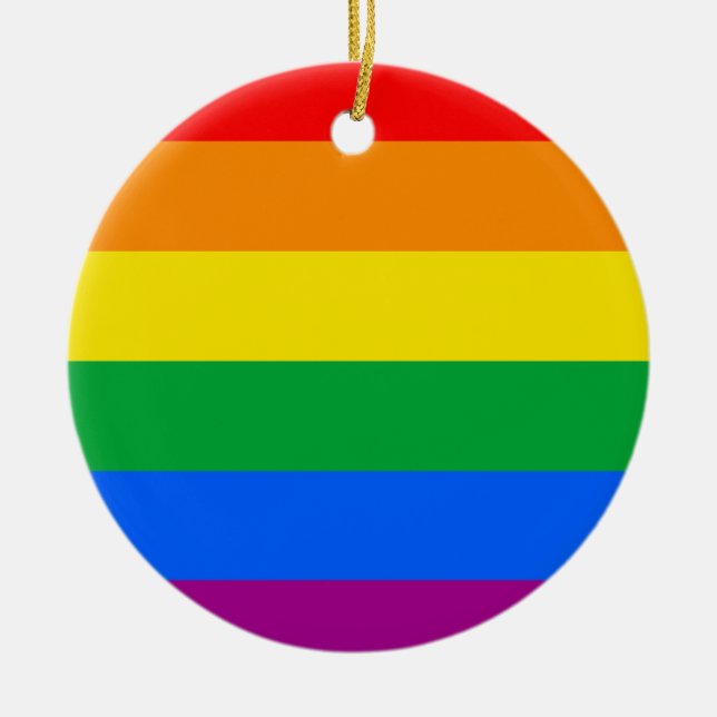 LGBTQ+ Rainbow Pride Flag Ceramic Tree Decoration (Front)