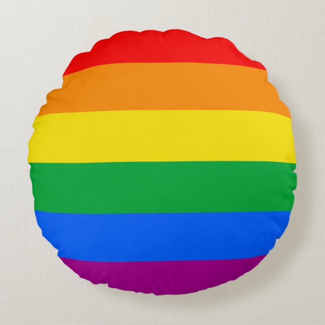 LGBTQ+ Rainbow Pride Flag Round Cushion (Front)