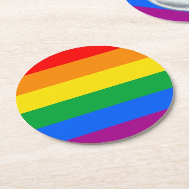 LGBTQ+ Rainbow Pride Flag Round Paper Coaster (Angled)
