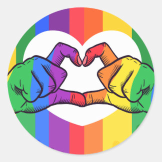 LGBTQ Rainbow Pride Love Hands Classic Round Sticker