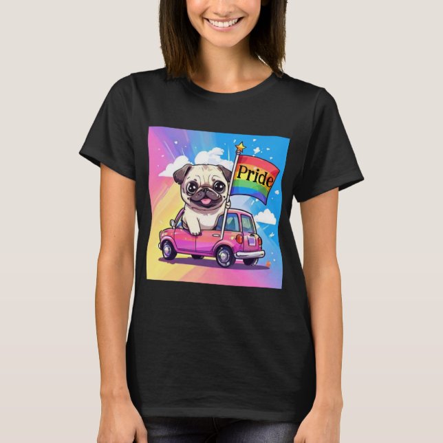 LGBTQ Rainbow Pride Pug T-Shirt (Front)